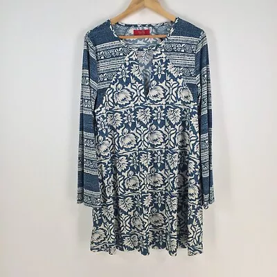 Tigerlily Womens Dress Size 12 Shift Blue Floral Long Sleeve Round Neck 078455 • $34.95