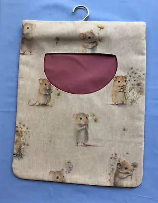 Hand Made Linen Fabric Peg Bag   CUTE FIELD MICE    & Fully LIned In Cotton. • £6.95