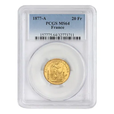 French 1877-A 20 FR Gold Angel PCGS MS64 20 Francs Gem Graded Paris Minted Coin • $685