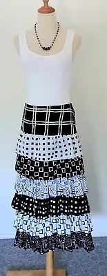 Orientique B&W Ruffle Maxi/Midi Skirt Size 12 NWOT. (Necklace Sold Separately) • $49.90