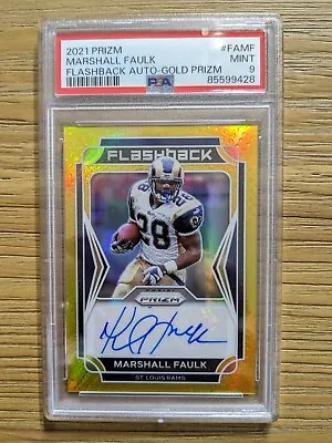 2021 Panini Prizm Flashback 🪙 GOLD Prizm Auto /10 PSA 9 MINT MARSHALL FAULK HOF • $160