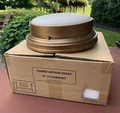 Restoration Hardware Turner 12  Flushmount Ceiling Light Antique Brass NIB • $100