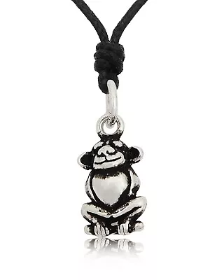 Happy Chubby Monkey Silver Pewter Charm Necklace Pendant Jewelry • $9.99