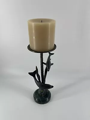 San Pacific Intl Bronze Patina Dolphins Candle Holder Marble Base 9.5” Sculpture • $21.95