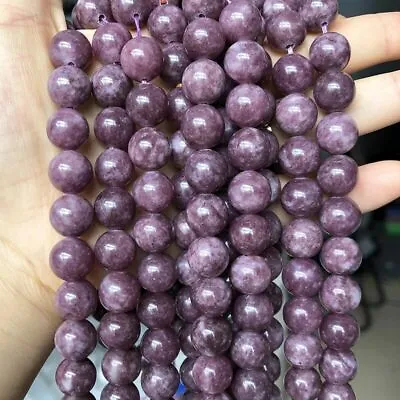 $6.96 • Buy Lepidolite Stone Beads Round Loose Spacer Charm Bracelet Necklace Jewelry Making