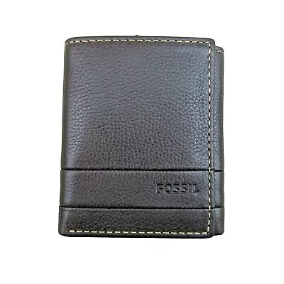 Fossil Lufkin Trifold Dark Brown Leather Mens Wallet NEW SML1395201 • $29.99