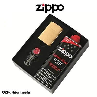 Zippo Lighter #204 Brushed Solid Brass Lighter With Fluid And Flints 90204GP PI • $65.80