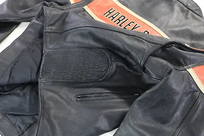 Harley Davidson Mens Jacket XL Black Orange Leather Cafe Victory Lane #1 Riding • $329