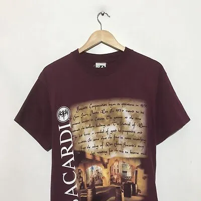 Vintage 90s Maroon Bacardi Rum Graphic T Shirt - Medium • £20
