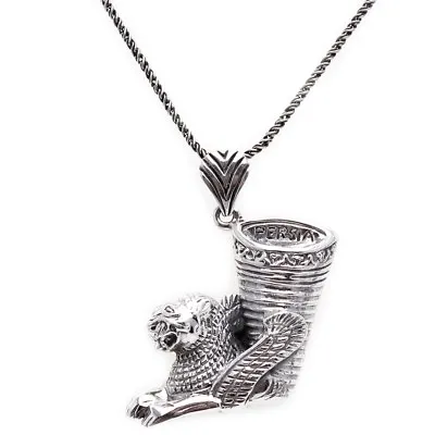 925 Sterling Silver Persian Riton Winged Lion Farvahar Necklace Chain Persia Art • $64.80