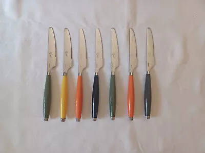 7 Pieces Of Vintage Fiesta Flatware Knives Set Orange Green Yellow Blue Lot • $15