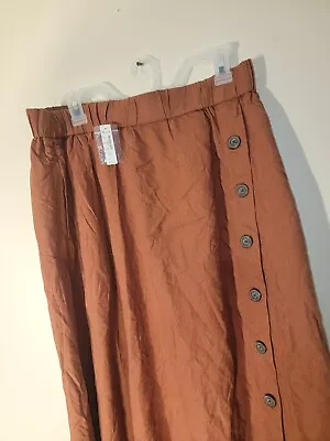 Madewell Linen Blend Side Button Midi Skirt In Burnt Umber Size Large Brand New  • $54.99