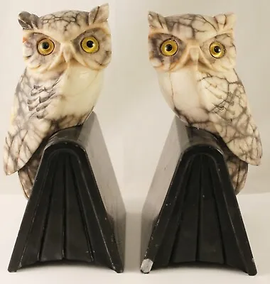 Vintage Pair Of Carved Marble Owl Bookends Perched On Books Made In Italy • $1000