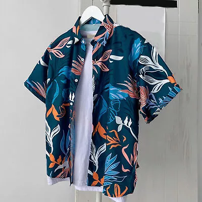 Beach Shirt Short Sleeve Beach Wear Relaxed Fit Buttons Hawaiian Shirt Summer • £12.16