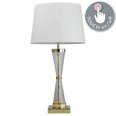 £29.99 • Buy Modern Touch Table Lamp Bedside Light Gold And Ribbed Glass With White Shade