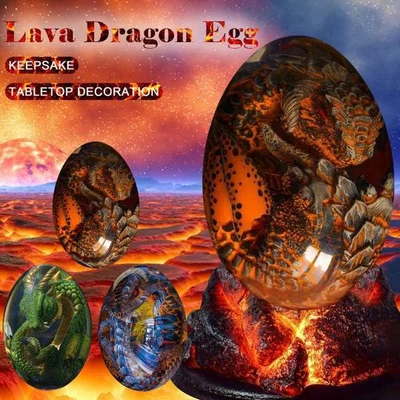 £6.40 • Buy Lava Dragon Egg Dinosaur Crystal Resin Statue Souvenir Collection With Lava Base