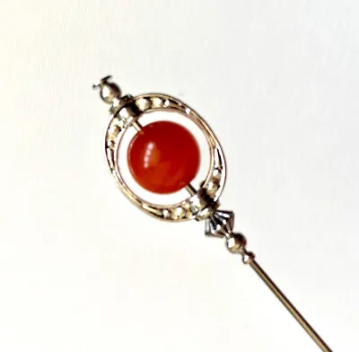 £5.50 • Buy Carnelian Gemstone HAT PIN 5” Vintage Antique Silver Style &  Pin Protector**