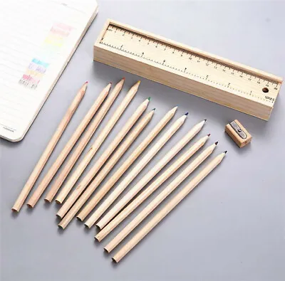 £7.92 • Buy Wooden Pencil Case Box Colour Pencils Wooden Sharpener Ruler Sketching Art Set