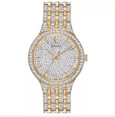 Bulova Men's Phantom Quartz Pave Dial Crystal Accent Gold-Tone Band 40mm 98A229 • $199