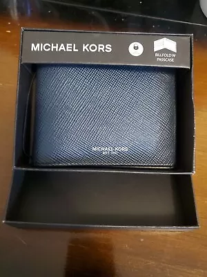 Michael Kors Harrison Men's Wallet Navy Leather (Passcase Not Included) With Box • $20