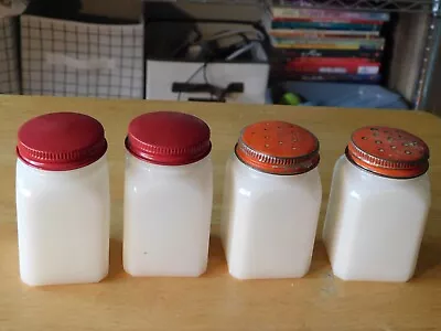 4 Vintage Milk Glass Jars 2 Spice Jars And Salt & Pepper Shakers • $32