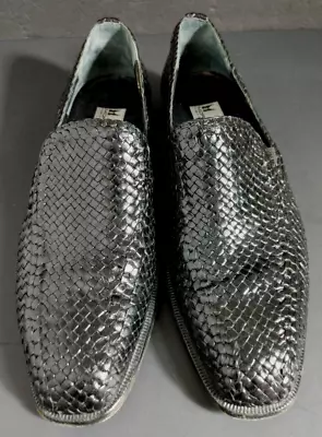 Vintage Moreschi Mens Dress Shoes 8 Made In Italy Loafers Woven Black Leather • $55.99