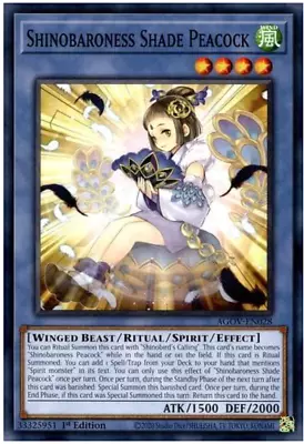 Yugioh! - Shinobaroness Shade Peacock - AGOV-EN028 - Common - 1st Ed - NM/M -NEW • $0.99