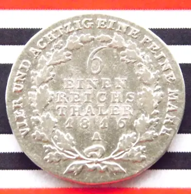 GERMAN 1/6 THALER 1816 A PRUSSIA Friedrich Rex Silver Old Coin History + RARE + • $20