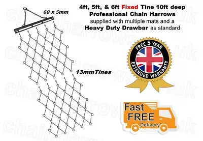 4ft 5ft 6ft Wide X 10ft Deep FIXED Trailed Grass Chain Harrows 3 YEAR WARRANTY • £683