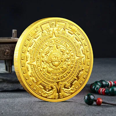 Mayan Aztec Gift Commemorative Coin Collection Gold Plated With Plastic BOX • $1.75