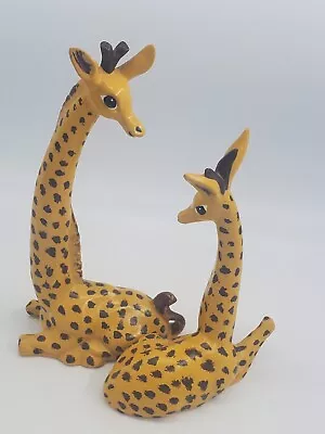 Sitting Giraffes Mom & Baby Yellow Metal W/ Brown Spots Saffari Animals READ... • $14.99