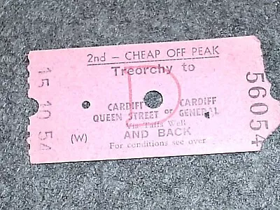 Railway. Ticket.  2nd Cheap Off Peak. Treorchy-Cardiff • £0.70