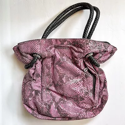 Judith Ripka Purple Snake Python Leather Handbag Purse Braided Handle Black Trim • $89.99