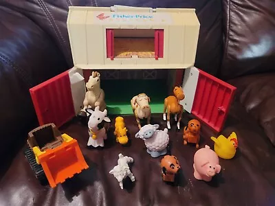 Vintage Fisher Price Play Family Farm Little People Barn 1986 Animals Figures • $35