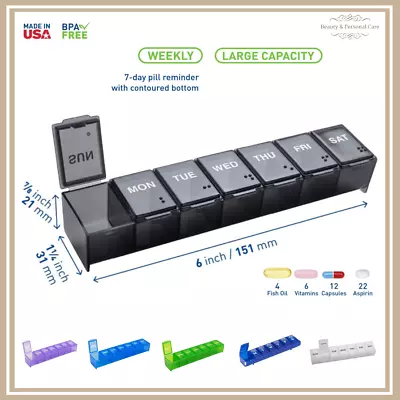 Weekly Pill Box Organizer 7 Day Pill Medicine Organizer Case Holds Up 22 Aspirin • $5.75