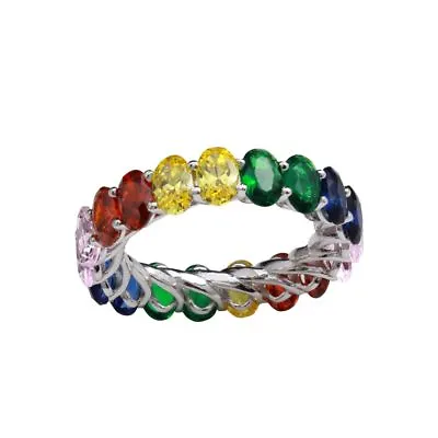 Eternity Ring W/ Multi-color Gemstones / 925 Sterling Silver / Sz 5-9  • $71.27