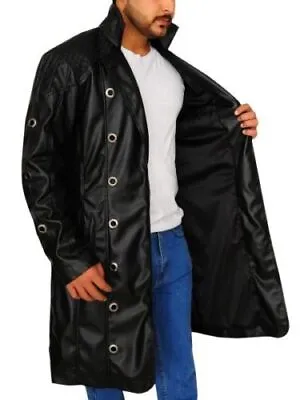 Black Long Leather Coat Mens Long Coat For Winter Long Black Trench Coat • $176.12