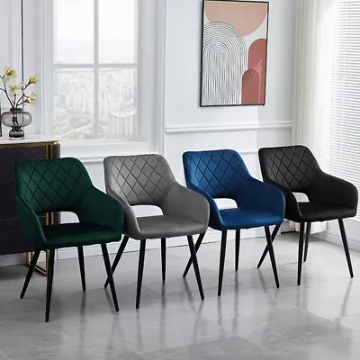 2 X Dining Chairs Set Velvet Upholstered Metal Legs Chair Armchair Dining Room • £104.99