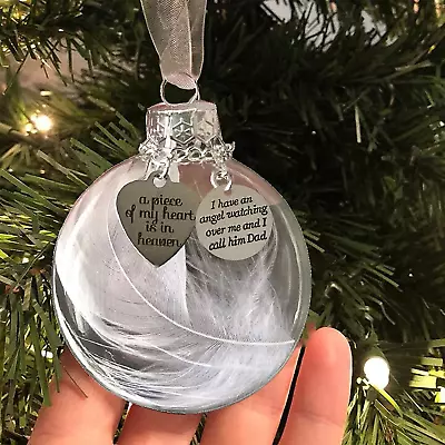 Clear Christmas Memorial Ornament Feather Ball A Piece Of My Heart Is In Heaven • $17.49