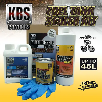KBS Motorcycle Fuel Tank Sealer Kit LARGE KBS Coating Rust Corrosion Prevent 45L • $107.95