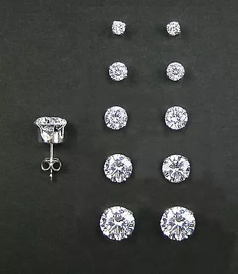 Set Of 5 Pairs (RD2mm 3mm 4mm 5mm And 6mm) 925 Sterling Silver Stud Earrings • $12.75