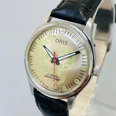 Vintage ORIS Men's Hand Wound Watch Running  Silver Case Snake Dial 17 Jewels • $120