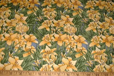 DEBBIE MUMM Fabric - Bouquets Of Yellow Lillies - 34  REMNANT • $8.50