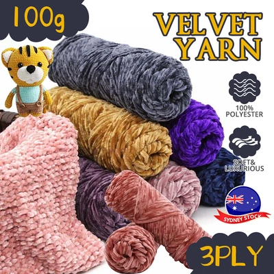 $3.39 • Buy Knitted Colorful Crochet Chunky Thick DIY Velvet Knitting Chenille Yarn 100g
