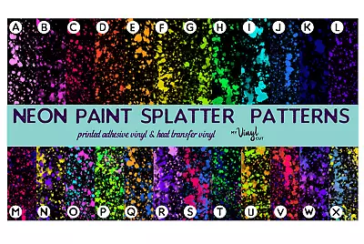 Neon Paint Splatter Patterned Adhesive Vinyl OR Heat Transfer Vinyl 12 X12 Sheet • $4.99