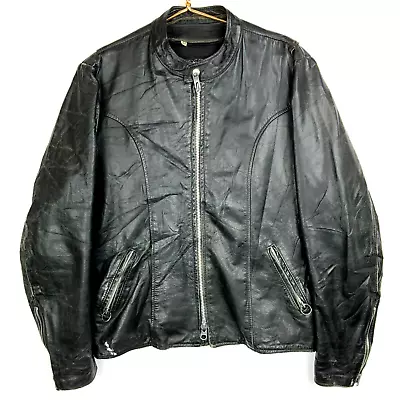 Vintage Brooks Cafe Racer Full Zip Leather Jacket Size 44 Black Made In Usa • $59.49