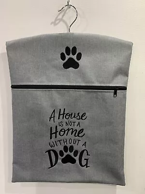 Hand Made Waterproof Peg/Hanging Storage Bag Zipped 12½x16  Lt Grey Black Dog • £6.95