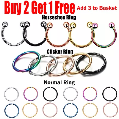 Nose Ring Surgical Steel Hoop Lip Ear Face Fake Septum Helix Small Body Piercing • £2.10