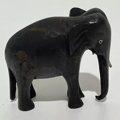 Small Vintage Wooden Elephant Unique Hand Carved Ornament • $12.31