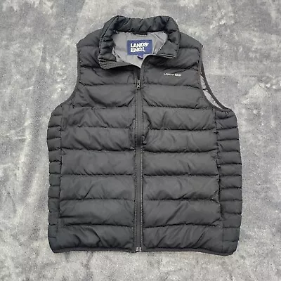 Lands' End Puffer Vest Mens Large 42-44 Black Full Zip Outdoor Down With Pockets • $29.97